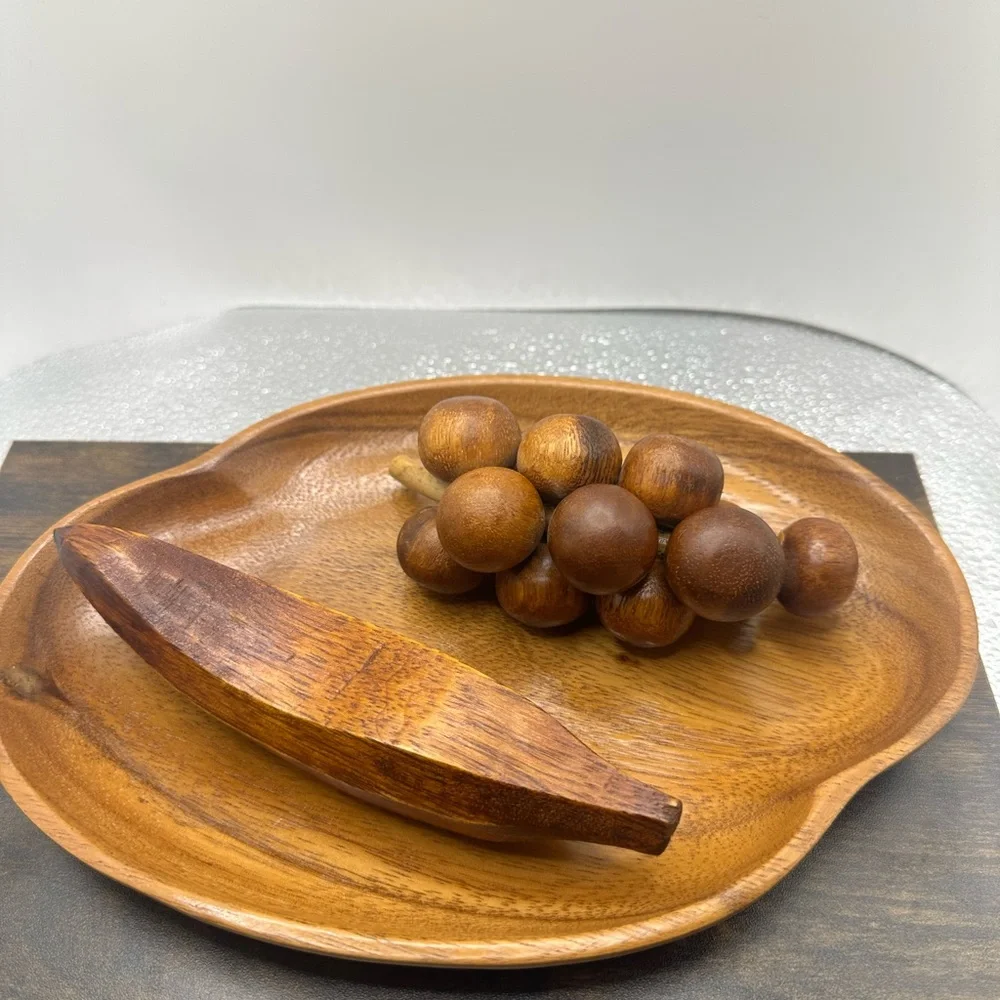 Mid Century Modern Carved Wood Fruit Centerpiece
